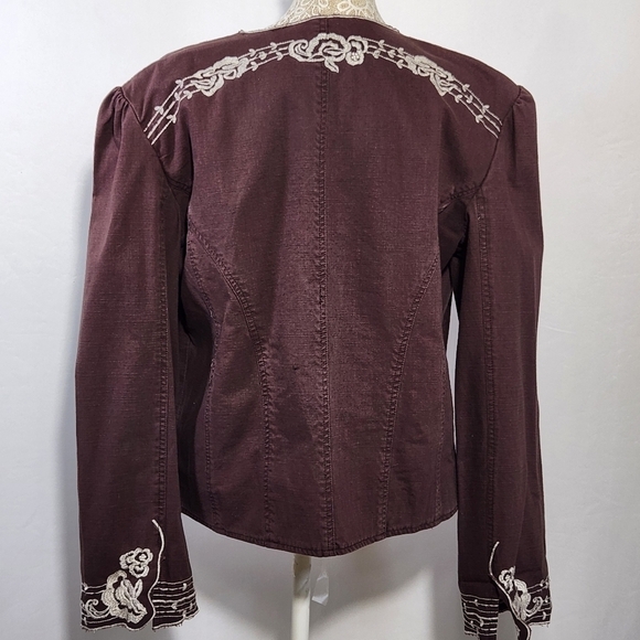 New Direction Women Brown Embroidered Long Sleeve Denim Jacket Size L Western - Picture 10 of 14